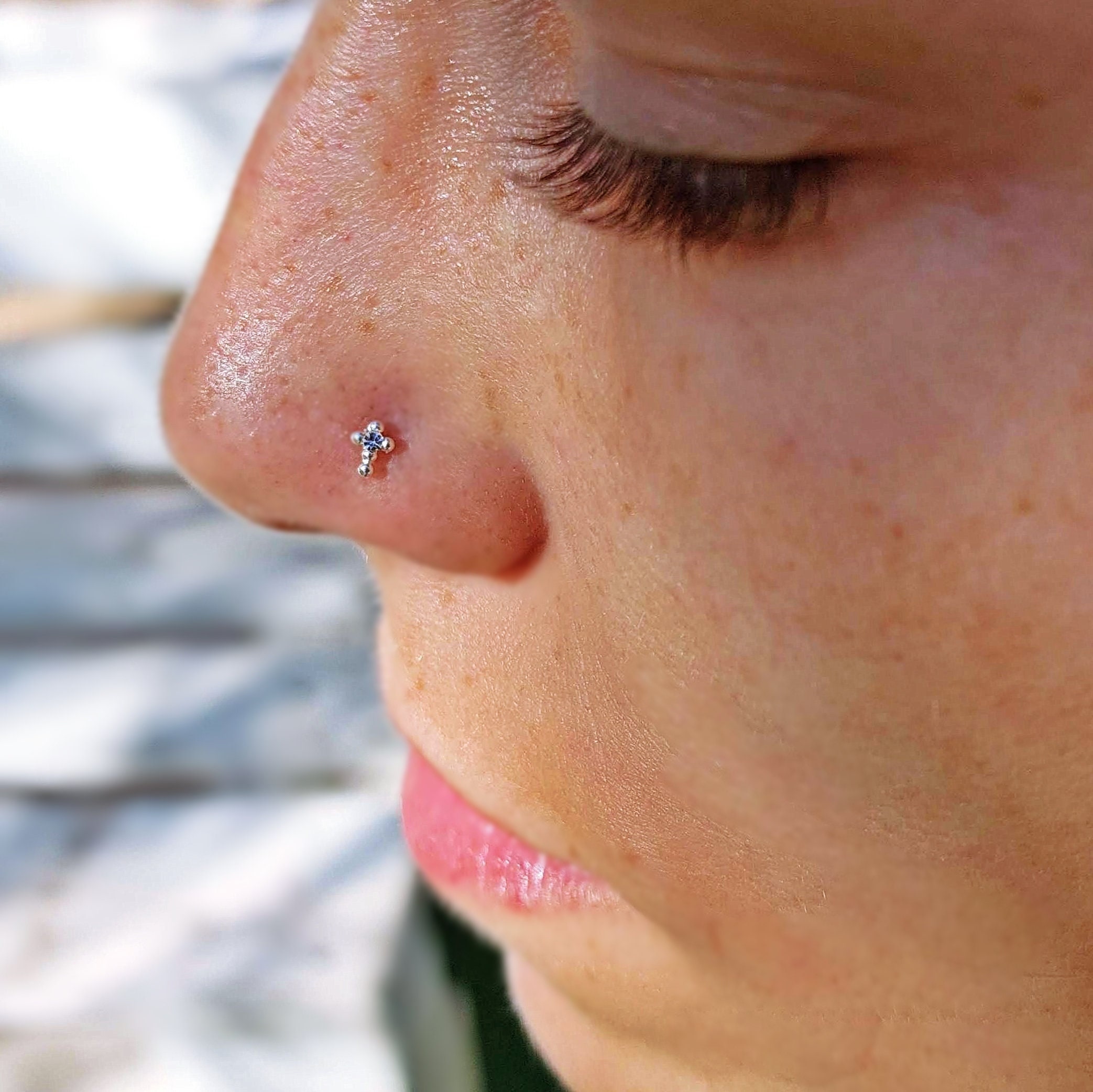 Teeny Tiny Nose Stud , Crystal Nose Piercing, Sterling Silver