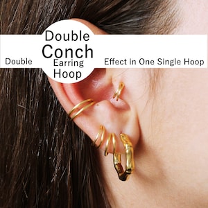 Double Conch Hoop, Gold Conch Piercing, Cartilage Earring, Helix Piercing, Tragus Earring, Cartilage Hoop, Conch Double Piercing Earring