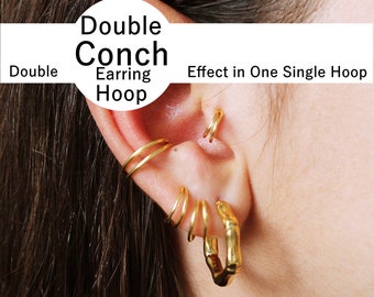 Double Conch Hoop, Gold Conch Piercing, Cartilage Earring, Helix Piercing, Tragus Earring, Cartilage Hoop, Conch Double Piercing Earring