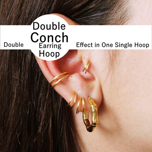 Double Conch Hoop, Gold Conch Piercing, Cartilage Earring, Helix Piercing, Tragus Earring, Cartilage Hoop, Conch Double Piercing Earring