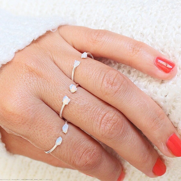 3 Opal Ring, Opal Sterling Silver Ring, White Opal Stacking Rings, Dainty Opal Ring, Stackable Rings, Opal Simple Ring
