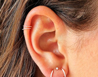 Pair of Sterling Silver Cartilage Hoops • Small Hoop Earrings • Huggie Hoop Earrings