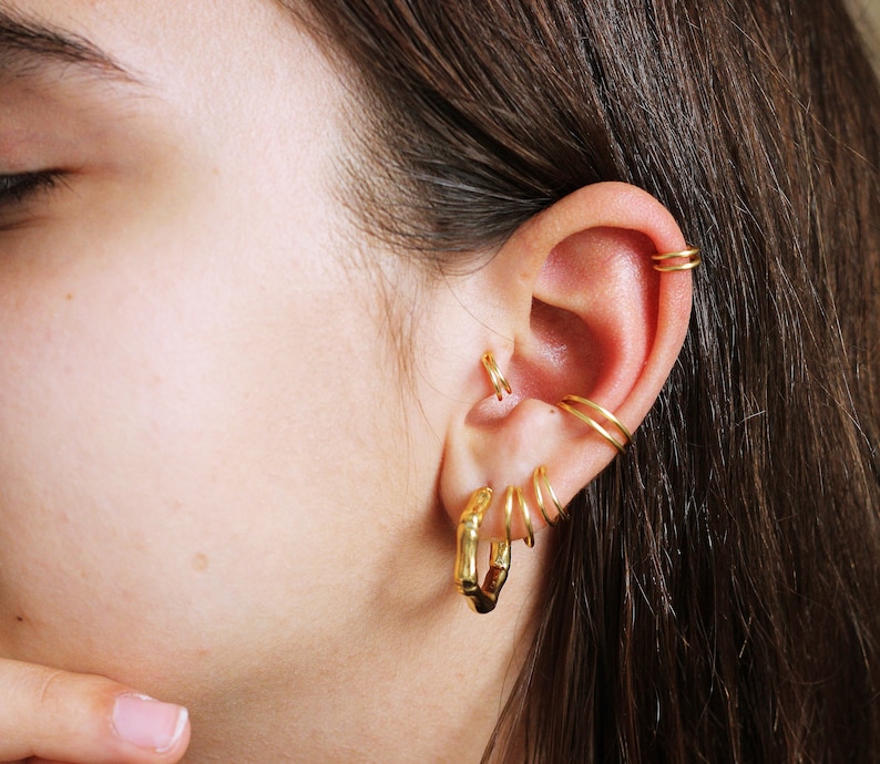 Sterling Silver Conch Piercing Double Conch Hoop Gold Etsy