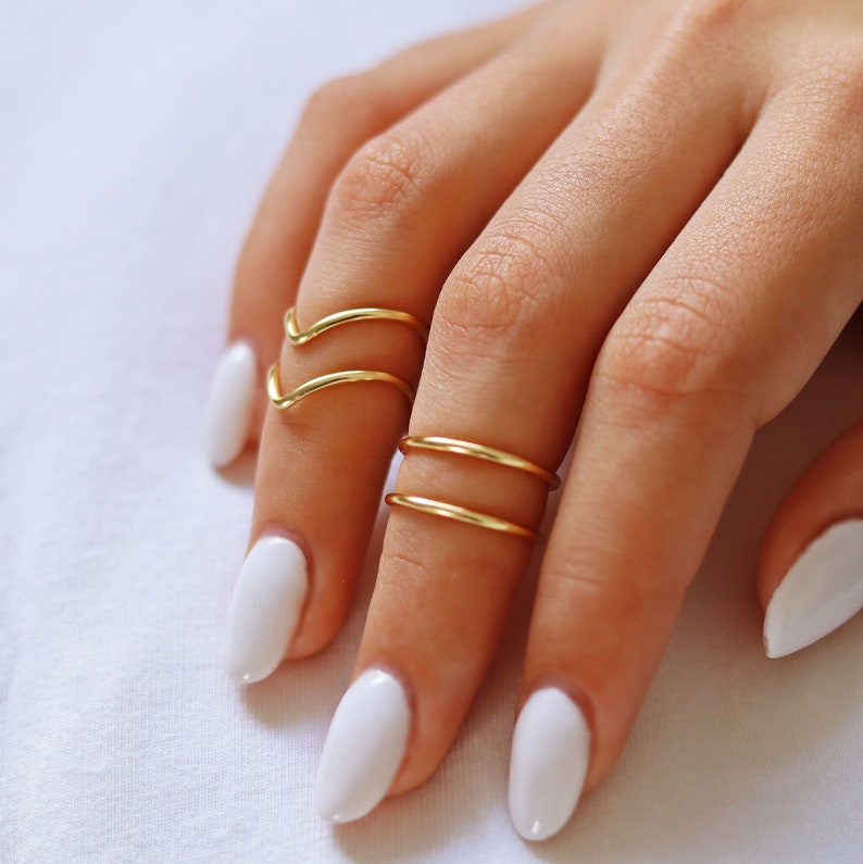 4 Gold Knuckle Ring Set, Above the Knuckle Rings, Stacking Midi Ring, Rings, Mid Knuckle Ring, Gold Ring, Gold Stacking Rings, Simple Rings image 2