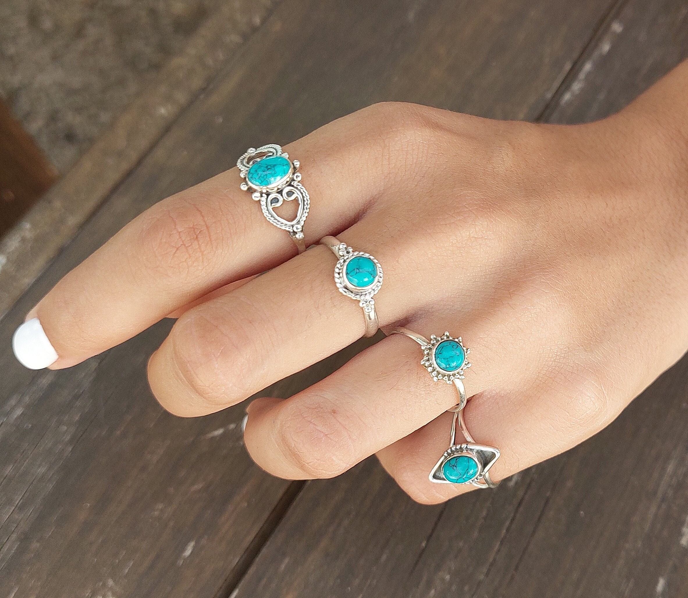 Statement Rings For Women Unique Handmade Artisan Jewelry Boho Ring Turquoise Sterling Silver Ring