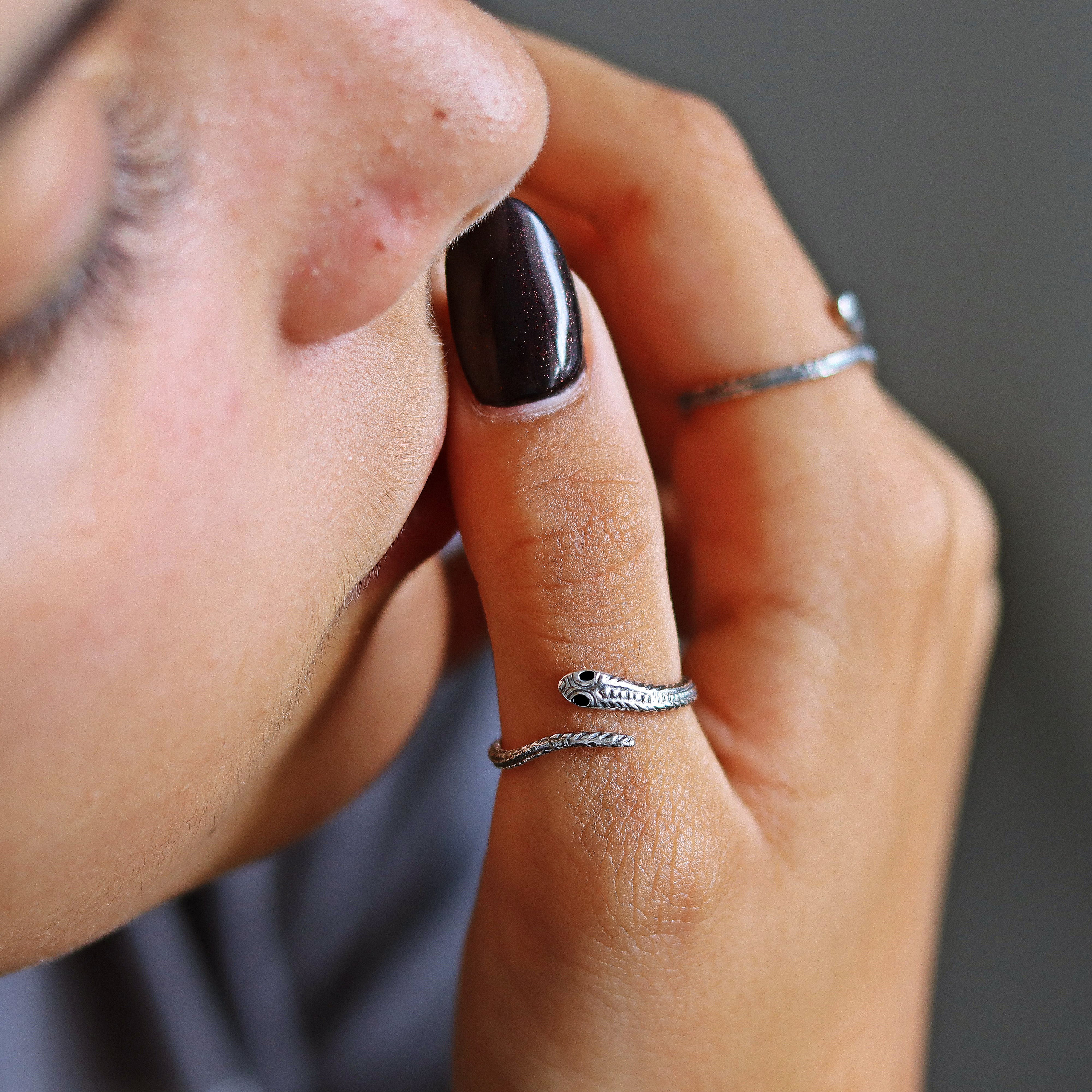 Snake Ring, Sterling Silver Stacking Ring, Adjustable Rings, Gifts