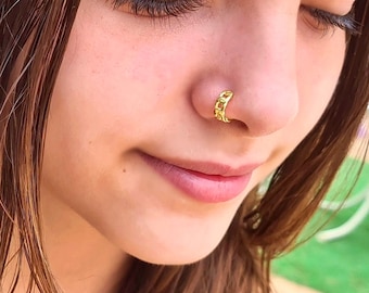 Small Gold Nose Ring Hoop, Curb Chain Nose Ring, Nostril  Piercing, Sterling Silver Nose  Hoop Ring, 8mm Nose Ring, Gift for Her Birthday