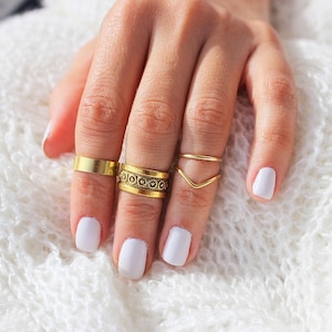 4 Gold Knuckle Ring Set, Above the Knuckle Rings, Stacking Midi Ring, Rings, Mid Knuckle Ring, Gold Ring, Gold Stacking Rings, Simple Rings