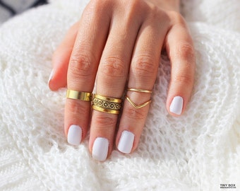 4 Gold Knuckle Ring Set, Above the Knuckle Rings, Stacking Midi Ring, Rings, Mid Knuckle Ring, Gold Ring, Gold Stacking Rings, Simple Rings