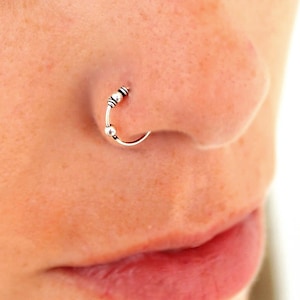 Sterling Silver Nose Ring, Beaded Nose Ring Hoop, Tragus Hoop Earring, Nose Jewelry, Helix Earring, Daith Piercing, Rook Piercing Jewelry,