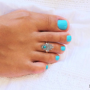 Gorgeous Hamsa Toe Ring Turquoise Ring Turquoise Toe Ring Hamsa Ring Hamsa Hand Adjustable Ring Hamsa Jewelry Gift idea image 4