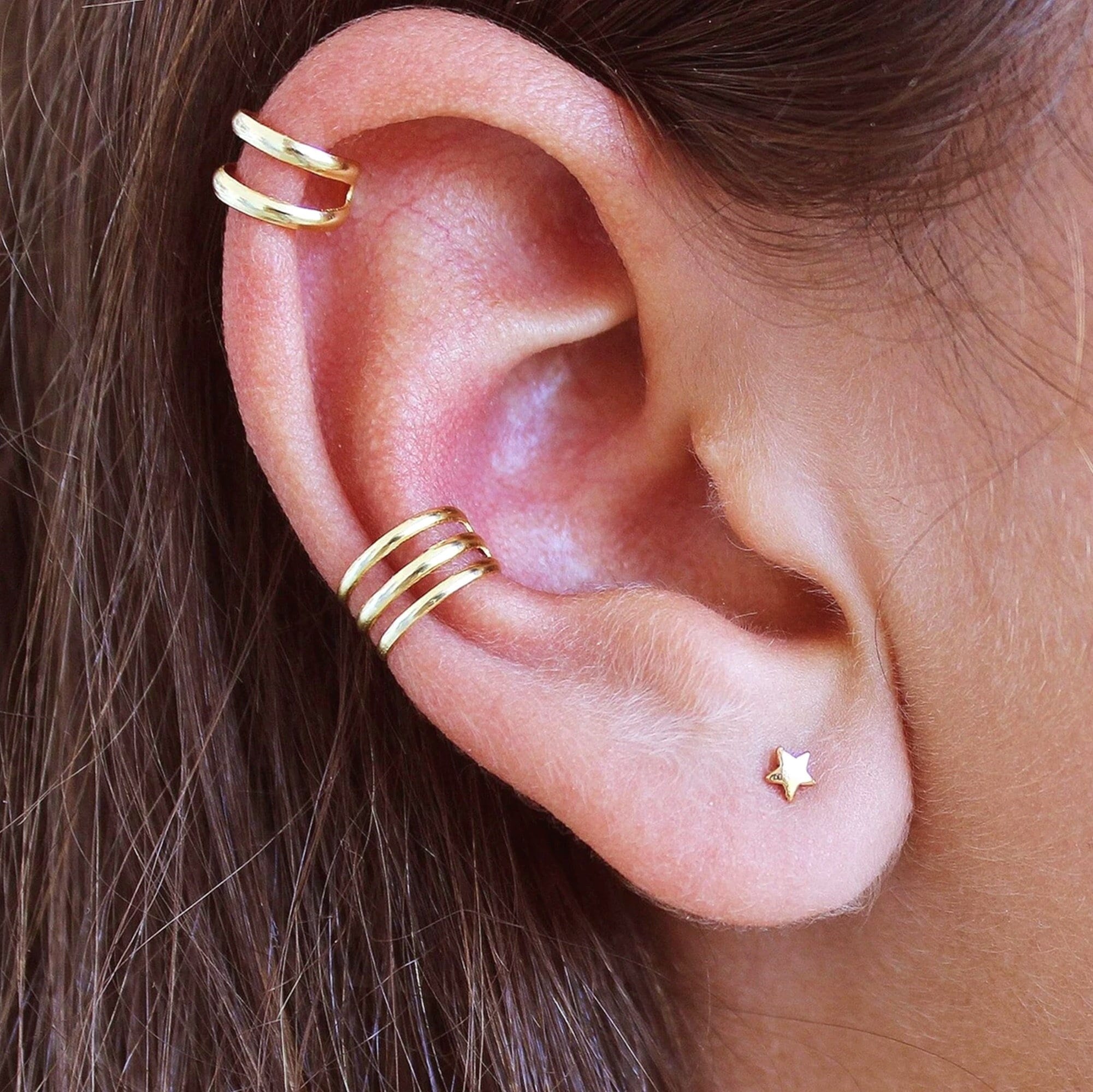 Minimalist Triple Band Ear Cuff Earrings No Piercing, Triple