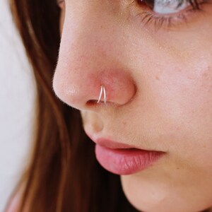 Double Nose Ring for Single Piercing Gold Nose Ring Hoop image 4