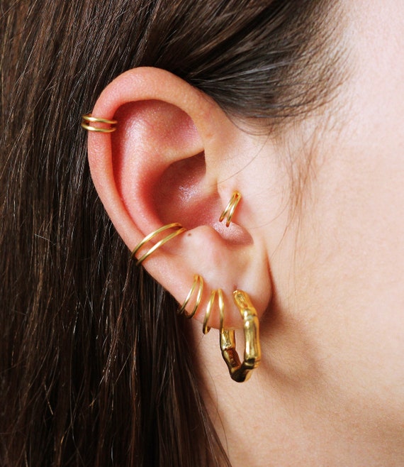 Double Tragus Earring Conch Hoop Gold Tragus Piercing Etsy