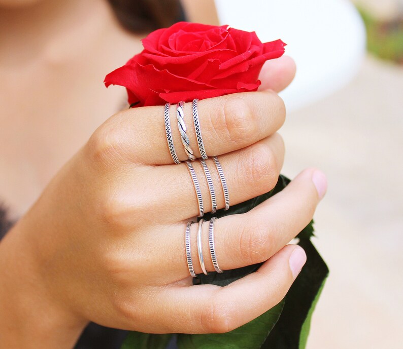 4 Sterling Silver Boho Stackable Rings Set Box of 4 Silver Etsy