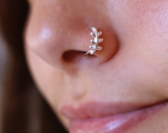 Göttin Nasenring Hoop, Zweige Nasenring, Sterling Silber Nasenpiercing, Rose Gold Nasenring, Nasenloch Schmuck, zierliche Nase Hoop, Geschenk für Sie