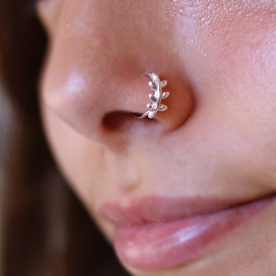 Gold Nose Ring with 4 Brown Diamonds and Dangling Crown End – Indian Goddess  Boutique llc