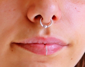 Zilveren faux septum ring, nep neusring, faux septum piercing, nep piercings, nep septum piercing, neus manchet geen piercing