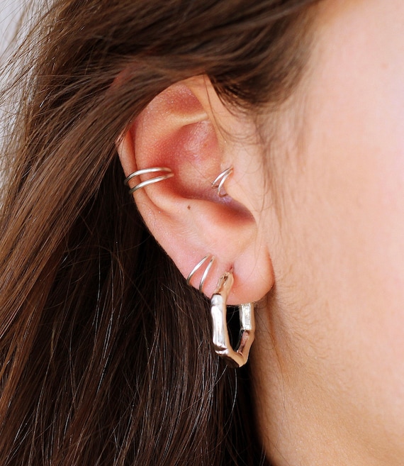 Orecchini A Cerchio Doppio AVYRING Per Helix/Trago/Conch - 16G/18G, Zirconi, Acciaio Inox Placcato Oro 14K
