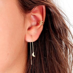 Orecchini a forma di luna, orecchini minimalisti, orecchini a forma di luna, orecchini a forma di luna in oro, orecchini a catena delicati, regalo per la migliore amica