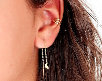 Orecchini a forma di luna, orecchini minimalisti, orecchini a forma di luna, orecchini a forma di luna in oro, orecchini a catena delicati, regalo per la migliore amica