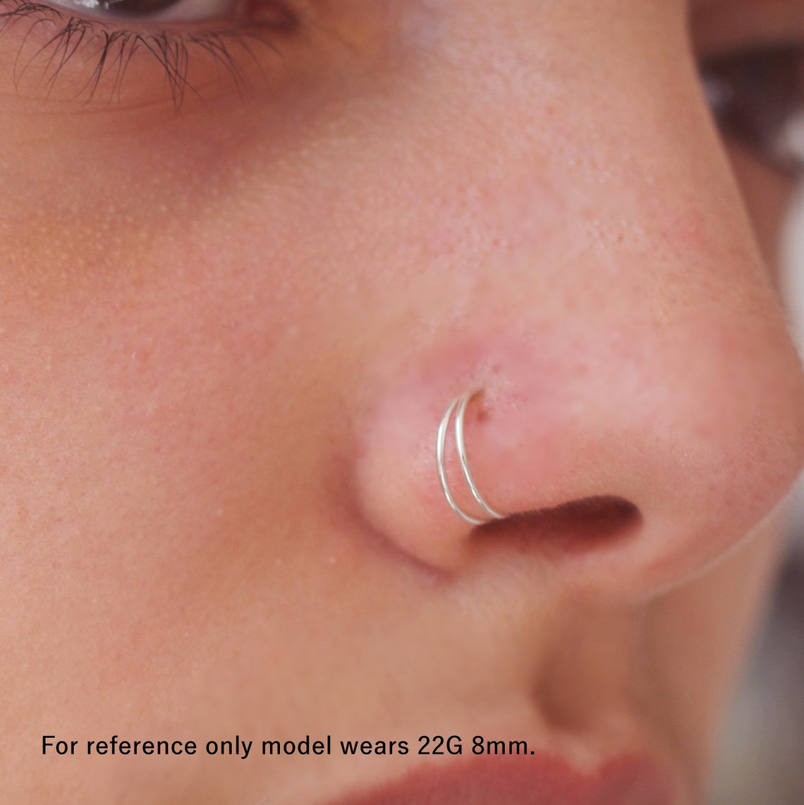 14k Solid Gold Nose Ring Hoopdouble Nose Ring For Single Etsy