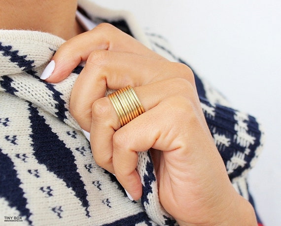 Gold Statement Ring Gold Tube Ring Gold Ring Wide Band Ring