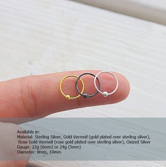 Rose Gold Plated over 925 Sterling Silver Nose Hoop Ring with Ball Rose Gold Plated over 925 Sterling Silver Nose Hoop Ring with Ball