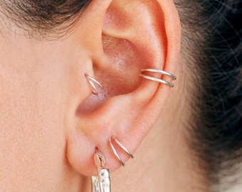 Orecchino Conch Doppio, Piercing Conch Argento, Orecchino Cartilagine Oro, Orbital Conch, Piercing Helix, Anello Cartilagine Doppio
