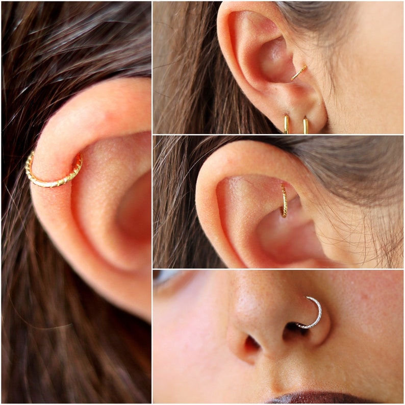 Turmalin Piercing Schmuck, Turmalin Ohrring, Daith Ohrring, Turmalin Schmuck, dünne Creolen, Wire Helix, Daith Piercing, Knorpelohrring Bild 4