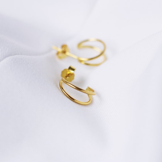  Obidos 14K Gold Plated Double Huggie Hoop Earrings for One Hole