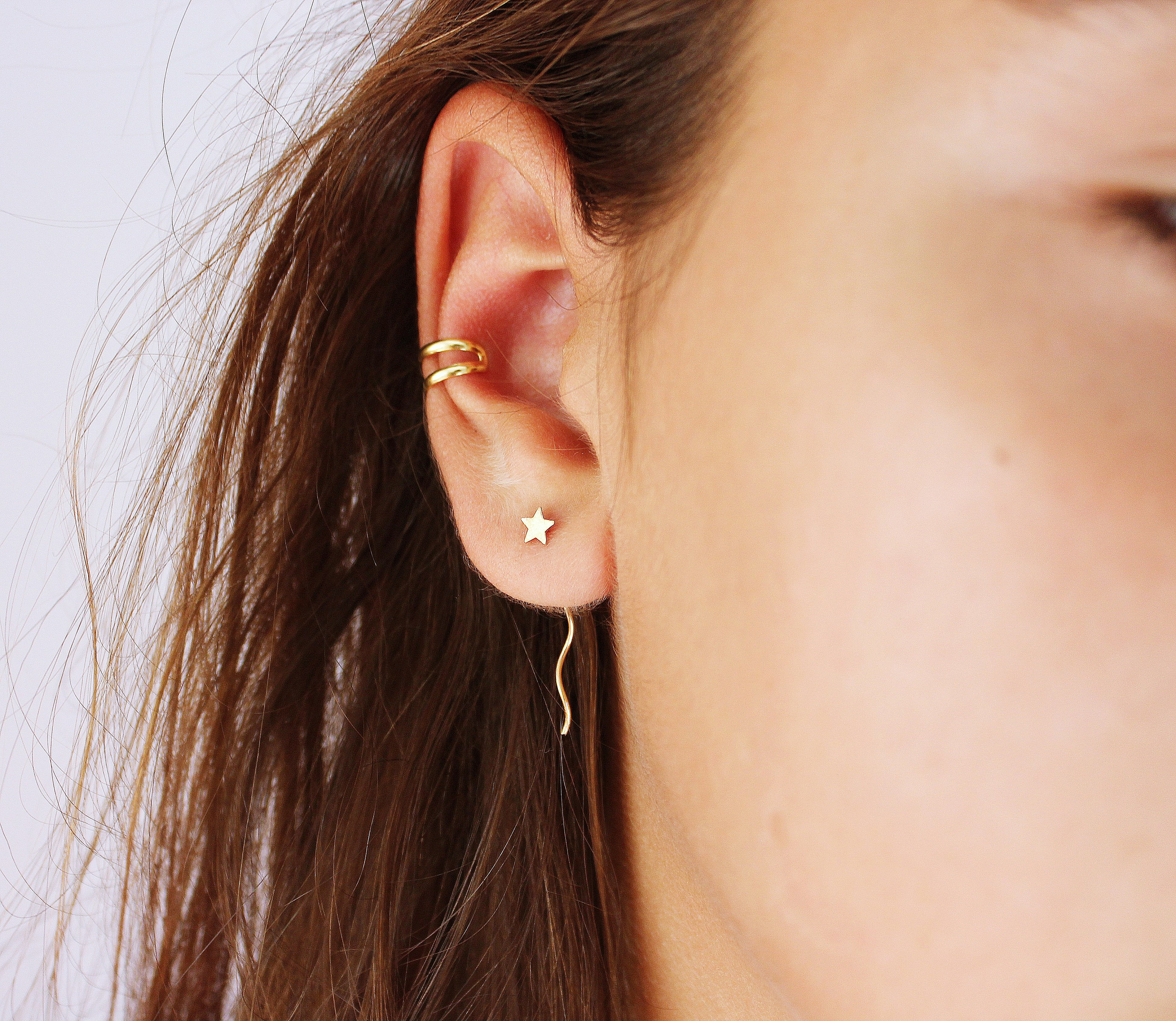 Minimalist earring Sieraden Oorbellen Manchet- & wrapoorbellen | 10 Simple Three Line Non Pierced Ear Cuff **SILVER BODY** 