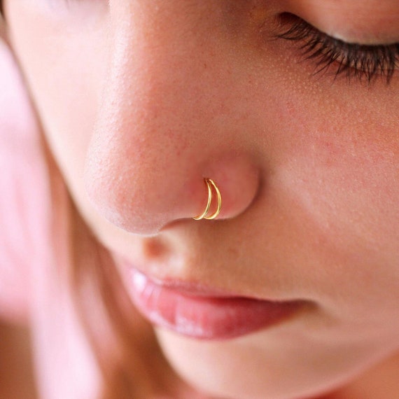 double hoop nose ring gold Moltengold Hot Topic Double Nose Ring Double Nose Ring For Single Piercing,  Gold Nose Ring Hoop,