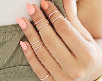 5 Rose Gold Midi Rings, Knuckle Ring Set, Rose Gold Stack Rings, Above Knuckle Rings, Rose Gold Knuckle Ring Set,5 Midi Rings, Mother Gift