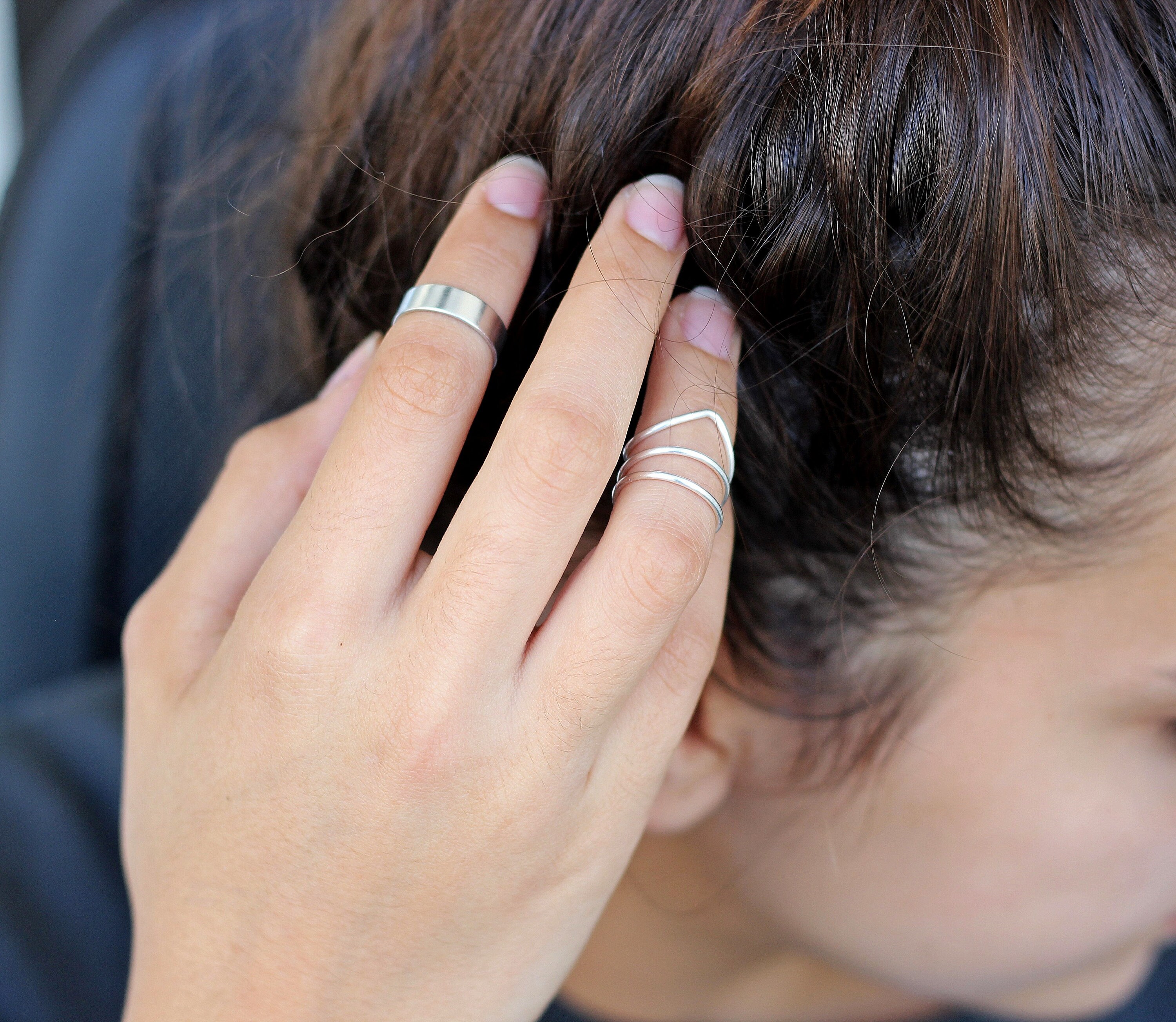 Silver Knuckle Ring Set of 4 Above the Knuckle Rings Stacking Etsy