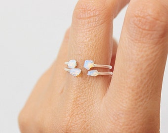 2 Opal Ring, Opal Jewelry, Sterling Silver Ring, Stacking Rings, Jewelry Opal,Dainty Ring, Opal Stackable Rings, Opal Simple Ring