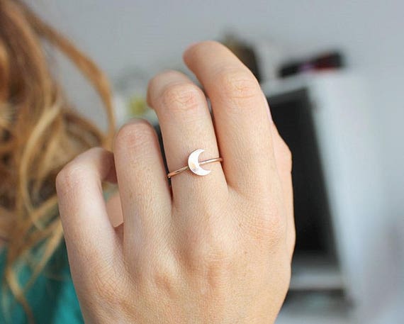 Moon Ring Simple Rose Gold Ring Stacking Rings Moon Phases Thin