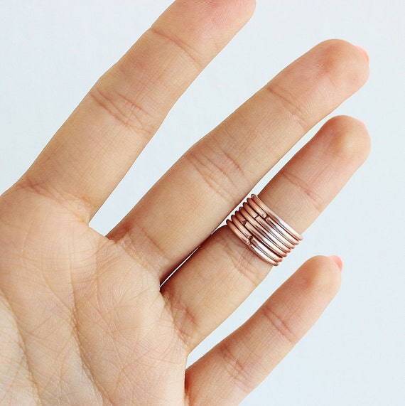 5 Rose Gold Midi Rings, Knuckle Ring Set, Rose Gold Stack Rings