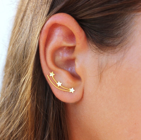 Star Ear Climber Falling Star Earrings Gold Ear Crawler - Etsy Israel