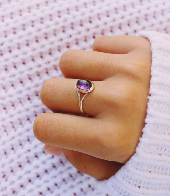 Natural Amethyst Engagement Ring, Dainty Crystal Promise Ring, 925 Sterling  Silver Rings for Women, Platinum Wedding Ring, Birthstone Ring - Etsy