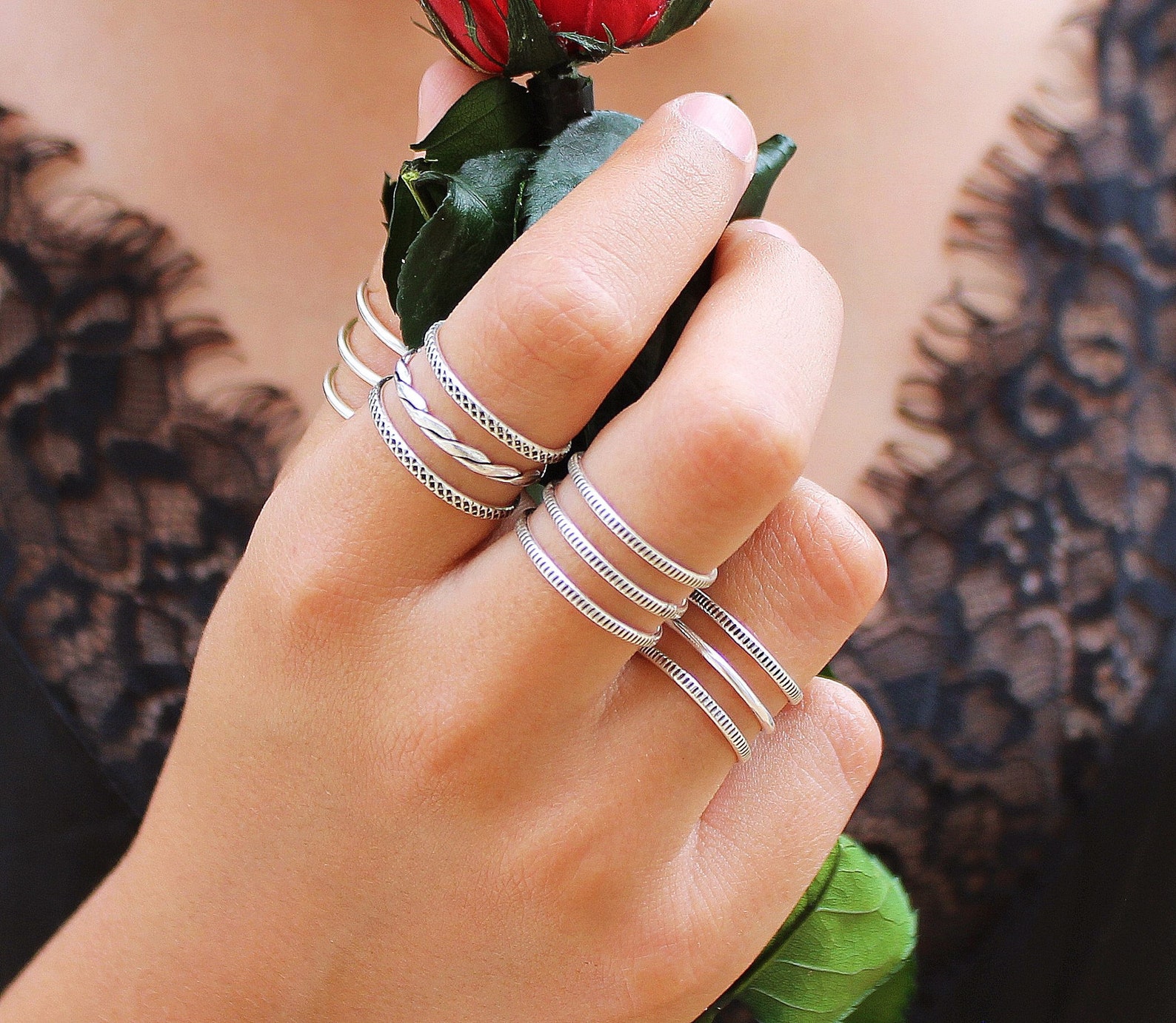 4 Sterling Silver Boho Stackable Rings Set Box of 4 Silver Etsy