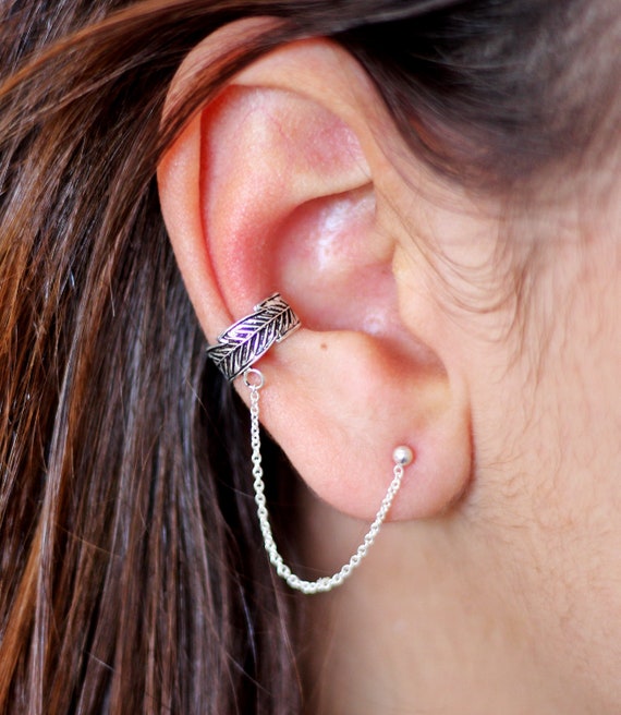 Sterling silver cuff sale earrings with chain
