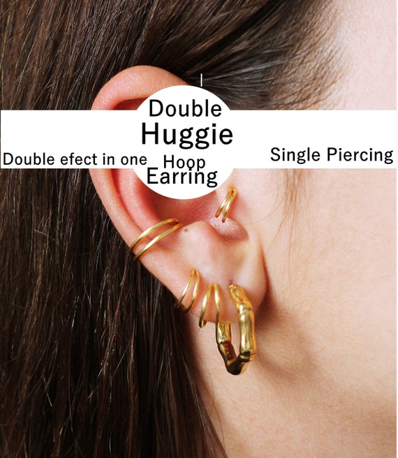 Buy Second Hole Earrings Chunky Huggie Hoop Earrings 925 Sterling Silver  Chunky Hoops Gold Huggie Earrings Second Piercing Earrings Online in India  - Etsy