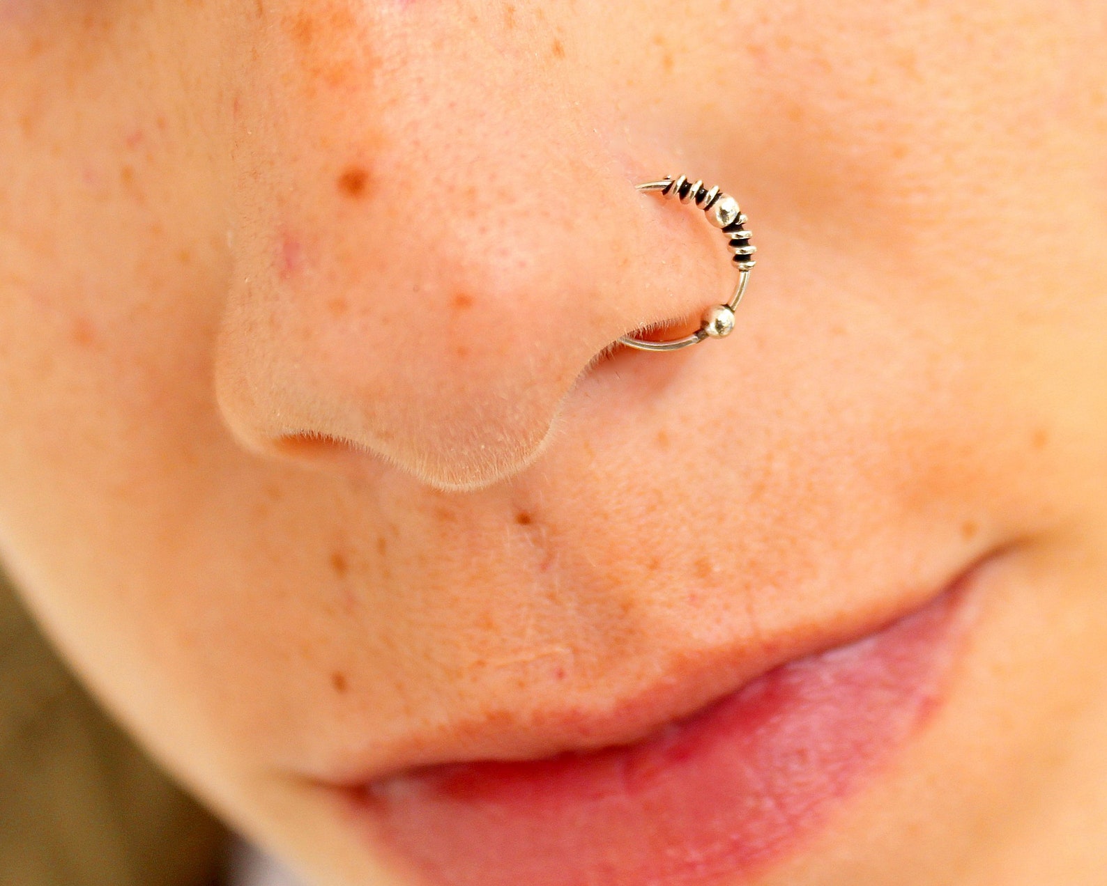 Nose Ring Hoop Nose Hoop Beaded Nose Ring Rook Earring Etsy