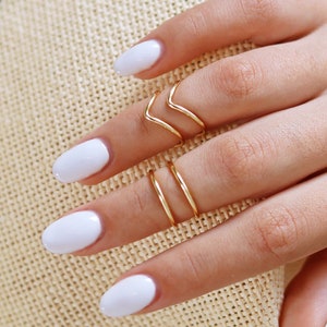 4 Gold Knuckle Ring Set, Above the Knuckle Rings, Stacking Midi Ring, Rings, Mid Knuckle Ring, Gold Ring, Gold Stacking Rings, Simple Rings image 1