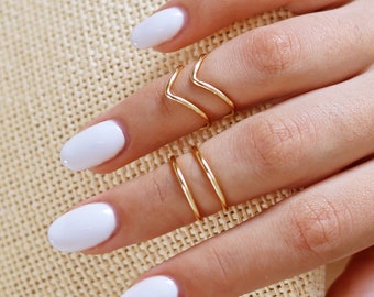 4 Gold Knuckle Ring Set, Above the Knuckle Rings, Stacking Midi Ring, Rings, Mid Knuckle Ring, Gold Ring, Gold Stacking Rings, Simple Rings