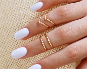 4 gouden knokkelringset, boven de knokkelringen, stapelen Midi-ring, ringen, middenknokkelring, gouden ring, gouden stapelringen, eenvoudige ringen