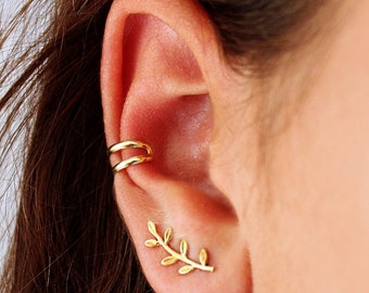 Dainty Leaf Gold Ear Climber Earrings