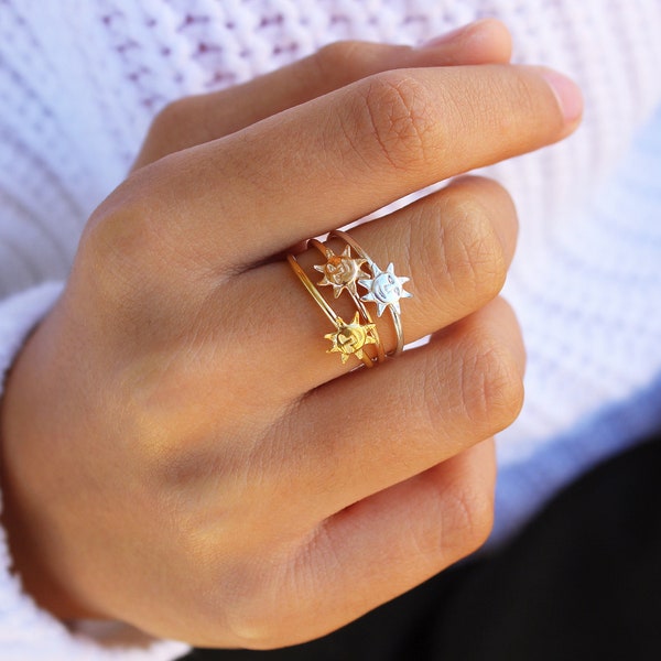 Sun Ring, Dainty Rose Gold Ring, Minimalist Silver Ring,  Gift for Mindfulness, Boho