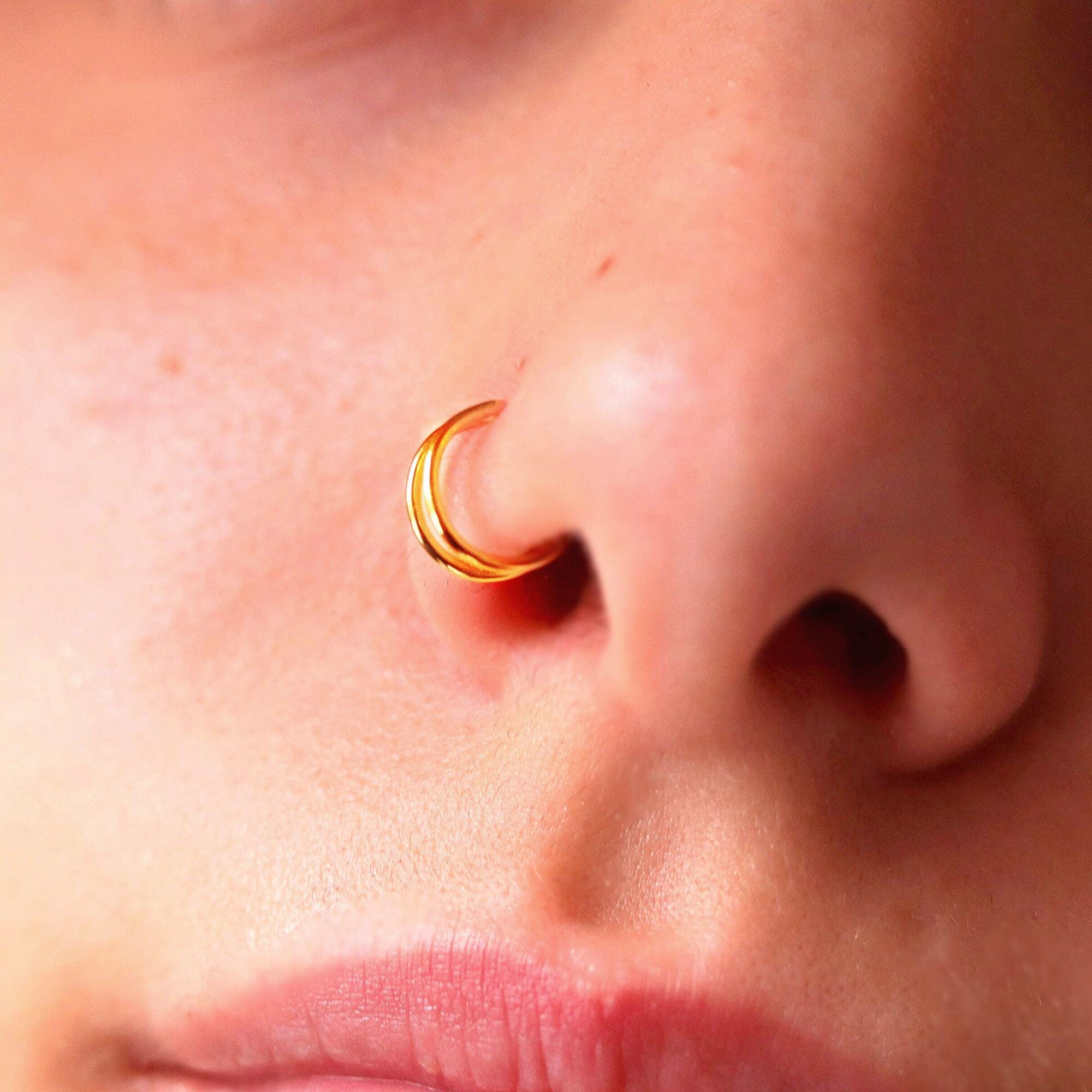 12 Anelli Per Piercing Naso In Acciaio Inox - Set Farfalle, Api, Luna E CZ Per Setto O Orecchio - Foto 2